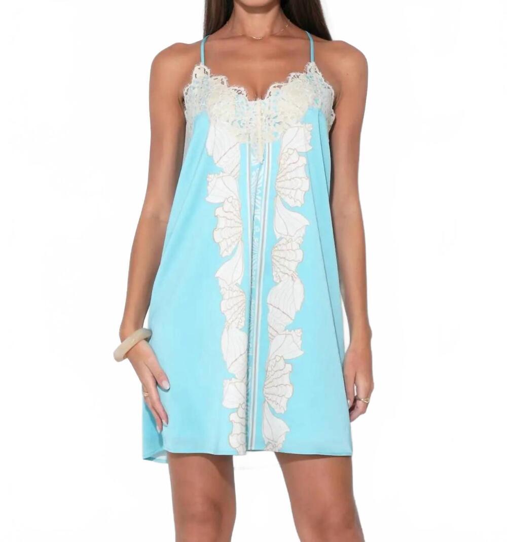 NEW ADELYN RAE celeste lace trim seashell mini dress in seafoam